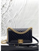 (LIKE NEW) CHANEL BOY MEDIUM SHOULDER BAG IN BLACK CAVIAR LEATHER