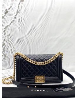 (LIKE NEW) CHANEL BOY MEDIUM SHOULDER BAG IN BLACK CAVIAR LEATHER