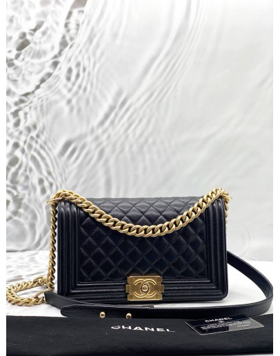(LIKE NEW) CHANEL BOY MEDIUM SHOULDER BAG IN BLACK CAVIAR LEATHER