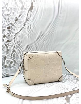 GUCCI TRUNK SHOULDER BAG IN WHITE GG EMBOSSED LEATHER 