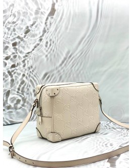 GUCCI TRUNK SHOULDER BAG IN WHITE GG EMBOSSED LEATHER 