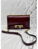 ALEXANDER MCQUEEN THE JEWELLED CHAIN BAG IN BURGUNDY EMBOSSED LEATHER