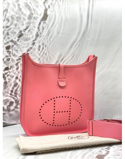 2015 HERMES EVELYN PM IN ROSE CONFETTI EPSOM LEATHER