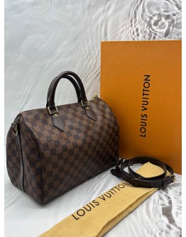 LOUIS VUITTON SPEEDY BANDOULIERE 30 IN BROWN DAMIER EBENE CANVAS -FULL SET- 