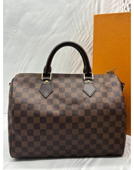 LOUIS VUITTON SPEEDY BANDOULIERE 30 IN BROWN DAMIER EBENE CANVAS -FULL SET- 