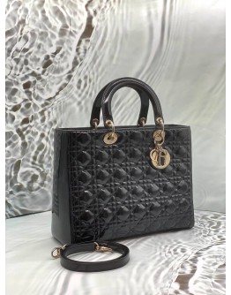 CHRISTIAN DIOR LARGE LADY DIOR IN BLACK PATENT LEATHER