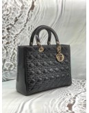 CHRISTIAN DIOR LARGE LADY DIOR IN BLACK PATENT LEATHER