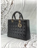 CHRISTIAN DIOR LARGE LADY DIOR IN BLACK PATENT LEATHER