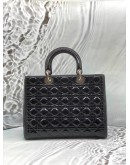 CHRISTIAN DIOR LARGE LADY DIOR IN BLACK PATENT LEATHER