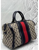 GUCCI VINTAGE WEB BOSTON BAG IN NAVY BLUE GG CANVAS WITH LEATHER