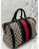GUCCI VINTAGE WEB BOSTON BAG IN NAVY BLUE GG CANVAS WITH LEATHER