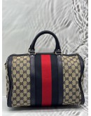 GUCCI VINTAGE WEB BOSTON BAG IN NAVY BLUE GG CANVAS WITH LEATHER