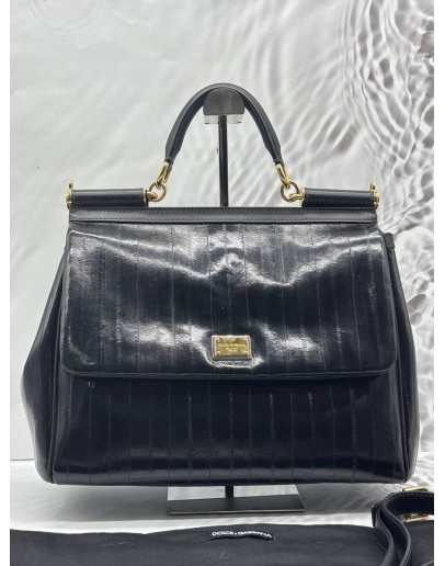 DOLCE & GABBANA MISS SICILY TOTE BAG IN BLACK EEL LEATHER