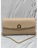 SALVATORE FERRAGAMO GANCINI MINI CHAIN BAG IN BEIGE SAFIANO LEATHER