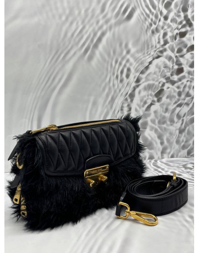 MIU MIU FUR SHOULDER BAG IN BLACK MATELASSE LEATHER