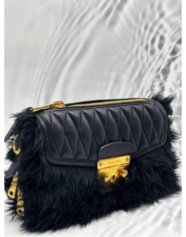 MIU MIU FUR SHOULDER BAG IN BLACK MATELASSE LEATHER