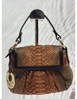 FENDI SMALL SHOULDER BAG IN BROWN EMBOSSED PYTHON EFFECT LEATHER WITH BLACK CALFSKIN LEATHER