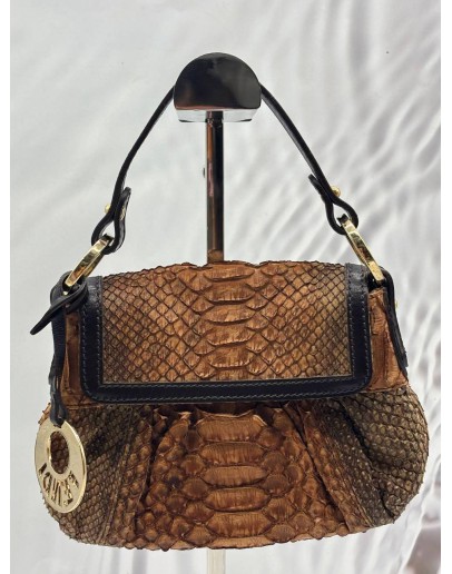 FENDI SMALL SHOULDER BAG IN BROWN EMBOSSED PYTHON EFFECT LEATHER WITH BLACK CALFSKIN LEATHER