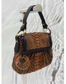 FENDI SMALL SHOULDER BAG IN BROWN EMBOSSED PYTHON EFFECT LEATHER WITH BLACK CALFSKIN LEATHER