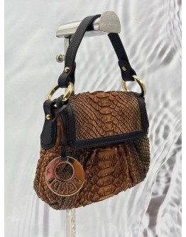 FENDI SMALL SHOULDER BAG IN BROWN EMBOSSED PYTHON EFFECT LEATHER WITH BLACK CALFSKIN LEATHER