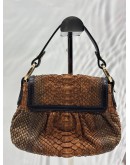 FENDI SMALL SHOULDER BAG IN BROWN EMBOSSED PYTHON EFFECT LEATHER WITH BLACK CALFSKIN LEATHER