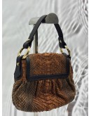 FENDI SMALL SHOULDER BAG IN BROWN EMBOSSED PYTHON EFFECT LEATHER WITH BLACK CALFSKIN LEATHER