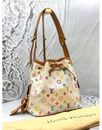 LOUIS VUITTON X TAKASHI MURAKAMI PETIT NOE BUCKET BAG IN WHITE MULTICOLOR MONOGRAM CANVAS