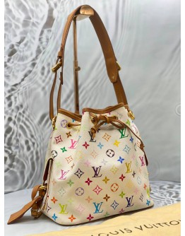 LOUIS VUITTON X TAKASHI MURAKAMI PETIT NOE BUCKET BAG IN WHITE MULTICOLOR MONOGRAM CANVAS