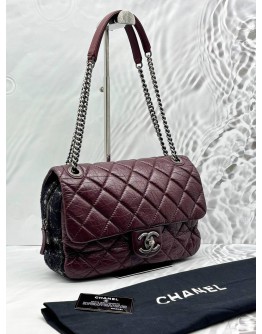 CHANEL NEW PORTOBELLO FLAP BAG IN BURGUNDY AGED CALFSKIN LEATHER