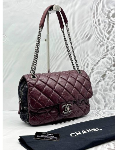 CHANEL NEW PORTOBELLO FLAP BAG IN BURGUNDY AGED CALFSKIN LEATHER