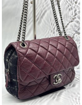 CHANEL NEW PORTOBELLO FLAP BAG IN BURGUNDY AGED CALFSKIN LEATHER