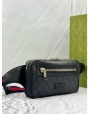 GUCCI BELT BAG IN GREY GG SUPREME CANVAS WITH BLACK LEATHER -FULL SET-
