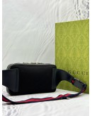 GUCCI BELT BAG IN GREY GG SUPREME CANVAS WITH BLACK LEATHER -FULL SET-