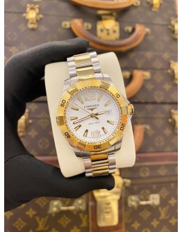 2020 LONGINES HYDROCONQUEST TWO TONE PVD YELLOW GOLD REF L3.647.3 WHITE DIAL 39MM QUARTZ WATCH