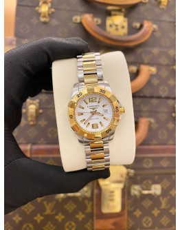 2020 LONGINES HYDROCONQUEST LADIES TWO TONE PVD YELLOW GOLD REF L3.247.3.16.7 WHITE DIAL 29MM QUARTZ WATCH