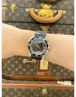2015 CHOPARD HAPPY SPORT 5 FLOATING DIAMONDS BLACK CERAMIC REF 8475 BLACK DIAL 36MM QUARTZ WATCH