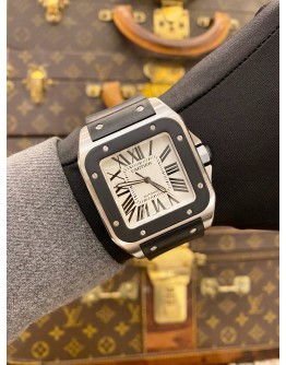 2009 CARTIER SANTOS 100 XL BLACK RUBBER REF 2656 WHITE ROMAN NUMERALS DIAL 38MM X 51MM AUTOMATIC WATCH -FULL SET-