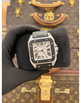 2009 CARTIER SANTOS 100 XL BLACK RUBBER REF 2656 WHITE ROMAN NUMERALS DIAL 38MM X 51MM AUTOMATIC WATCH -FULL SET-
