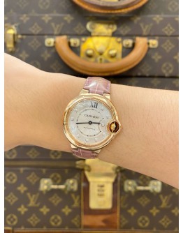 (LIKE NEW) 2023 CARTIER BALLON BLEU 18K 750 ROSE GOLD REF WE902063 SILVER DIAMOND DIAL 33MM AUTOMATIC WATCH -FULL SET-