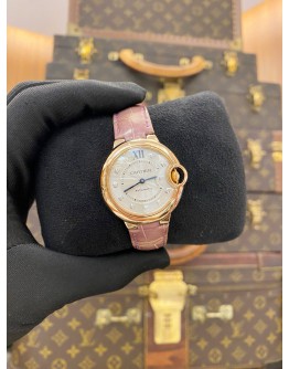 (LIKE NEW) 2023 CARTIER BALLON BLEU 18K 750 ROSE GOLD REF WE902063 SILVER DIAMOND DIAL 33MM AUTOMATIC WATCH -FULL SET-
