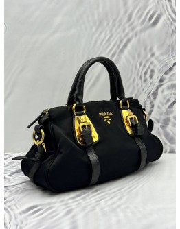 PRADA SMALL TOTE BAG IN BLACK NYLON WITH LEATHER
