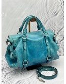 MIU MIU BOW TOTE BAG IN BLUE TURQUOISE VITELLO LEATHER