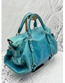 MIU MIU BOW TOTE BAG IN BLUE TURQUOISE VITELLO LEATHER