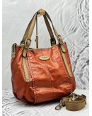 TOD’S G-LINE HOBO BAG IN ORANGE CANVAS WITH LIGHT BROWN LEATHER