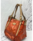 TOD’S G-LINE HOBO BAG IN ORANGE CANVAS WITH LIGHT BROWN LEATHER