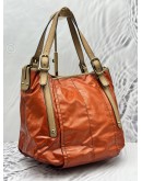 TOD’S G-LINE HOBO BAG IN ORANGE CANVAS WITH LIGHT BROWN LEATHER