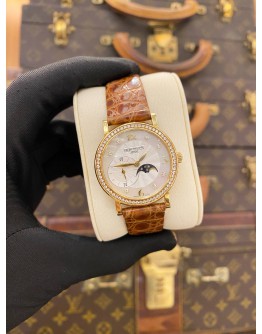 (LIKE NEW) 2013 PATEK PHILIPPE CALATRAVA MOONPHASE DIAMOND 18K 750 YELLOW GOLD REF 4958J MOTHER OF PEARL DIAL 31MM MANUAL WINDING WATCH -FULL SET-