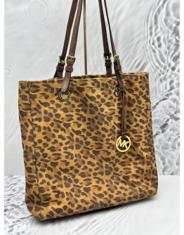 MICHAEL KORS TOTE SHOULDER BAG IN BROWN LEOPARD PRINT LEATHER