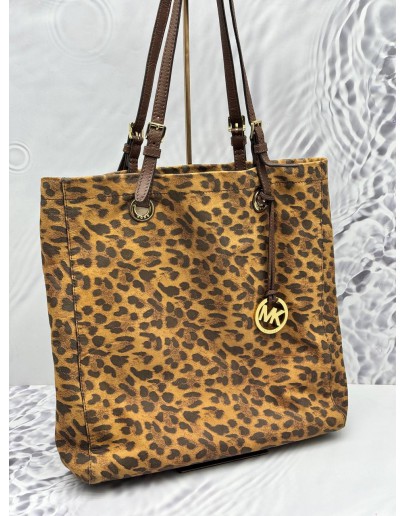 MICHAEL KORS TOTE SHOULDER BAG IN BROWN LEOPARD PRINT LEATHER