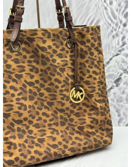 MICHAEL KORS TOTE SHOULDER BAG IN BROWN LEOPARD PRINT LEATHER